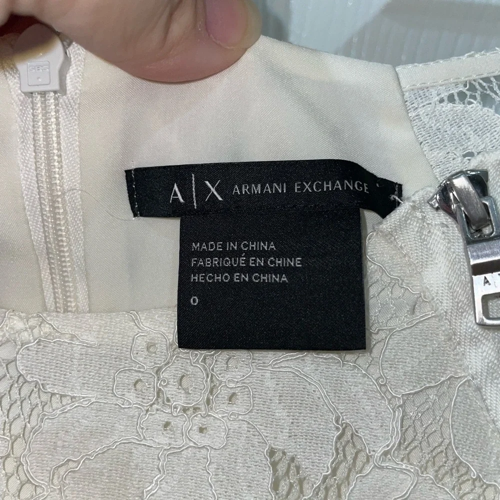 💰3 For $25 💰Armani Exchange Off White Lace Mini Dress SZ 0 - Picture 4 of 9